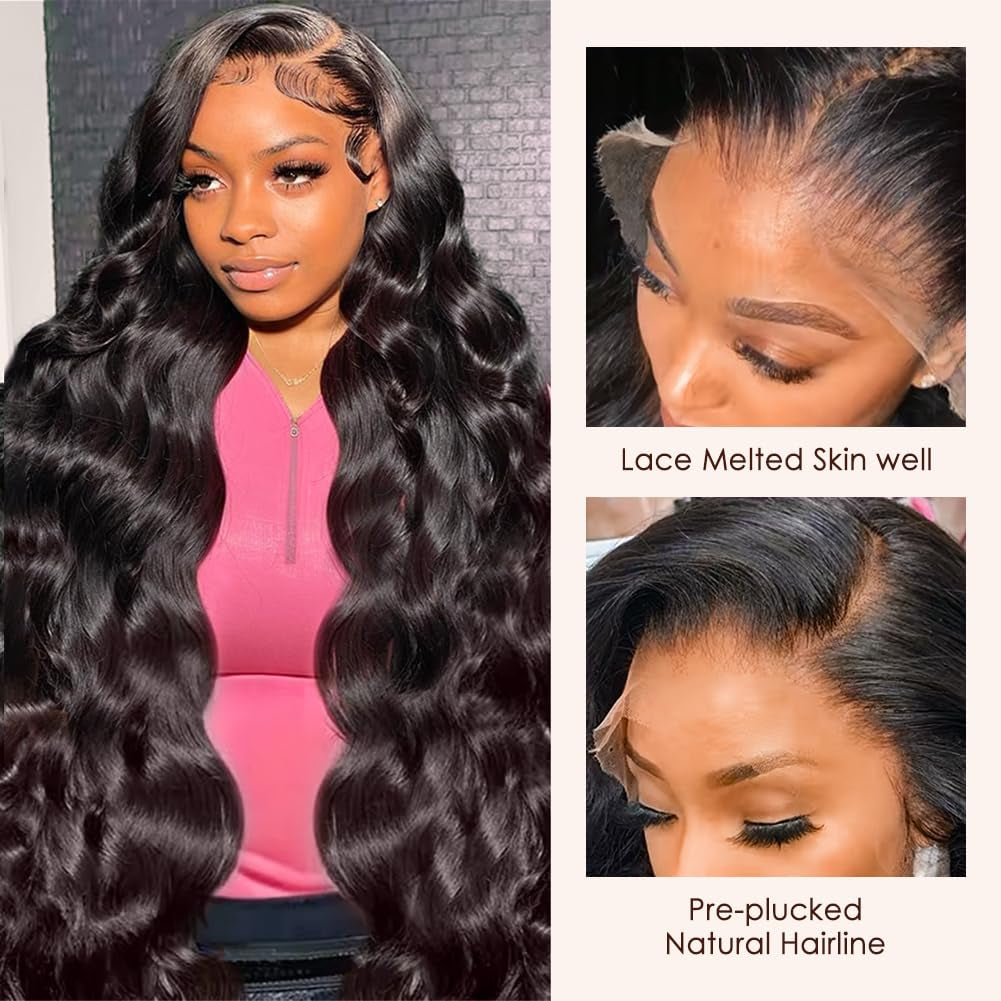 30Inch 13X6 HD Lace Front Wigs Human Hair Pre Plucked Pre Bleached 200 Density Body Wave Human Hair Wigs for Women