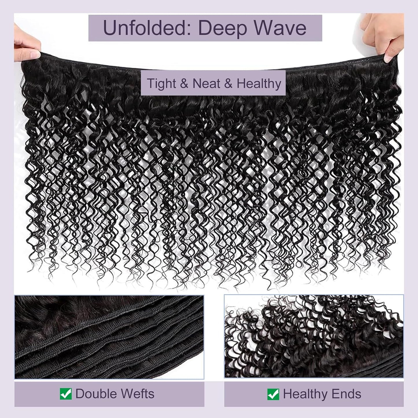 Deep Wave Human Hair Bundles, 20 Inch 13A Curly Single Bundle Human Hair, Wet and Wavy 100% Brazilian Virgin Quick Weave Deep Wave Bundles for Women (Bundles Natural Black)