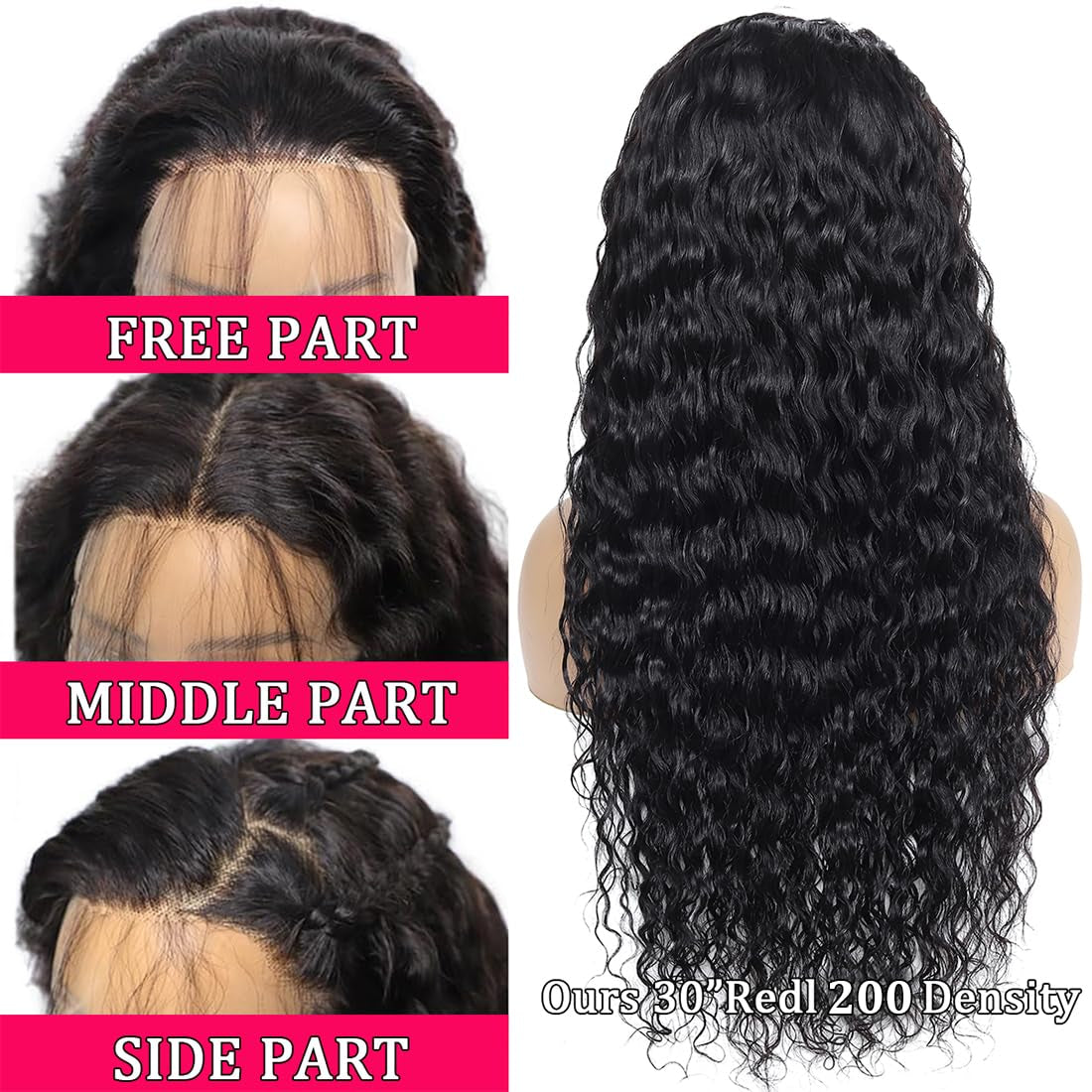 13X4 Deep Wave Lace Front Wigs - Human Hair, 30 Inch, 200 Density, HD Deep Curly Lace Front Wig