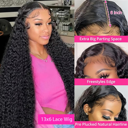 30 Inch Deep Wave Lace Front Wigs Human Hair 200% Density 13X6 HD Transparent Deep Curly Lace Front Wigs for Women Pre Plcked Glueless Wigs with Baby Hair