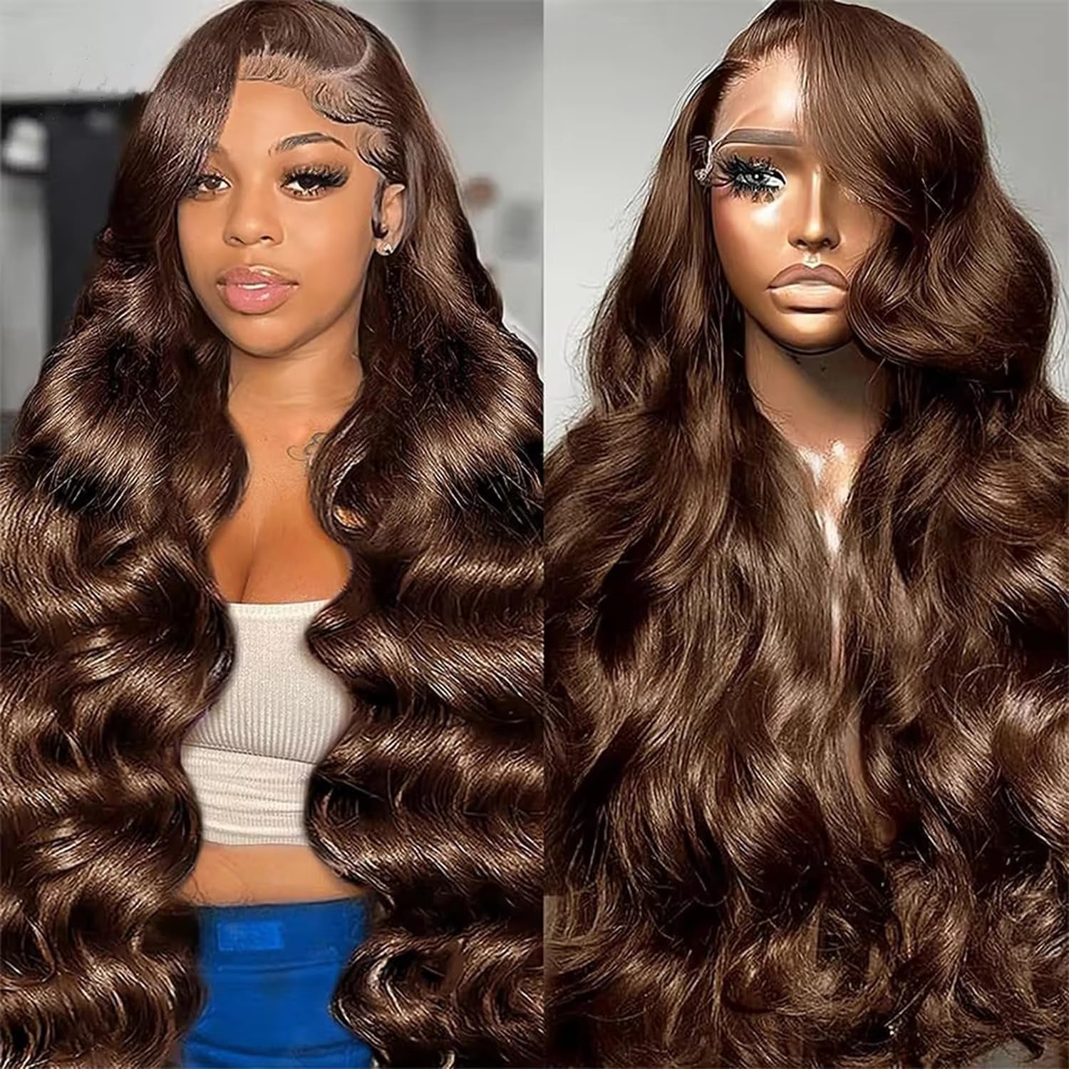 Chocolate Brown Body Wave Wig 26 Inch Brazilian Hair 13X6 Body Wave Lace Front Wig Pre Plucked Glueless Brown Human Hair Wigs for Women with Baby Hair