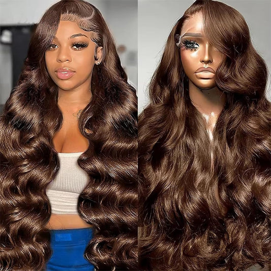 Chocolate Brown Body Wave Wig 26 Inch Brazilian Hair 13X6 Body Wave Lace Front Wig Pre Plucked Glueless Brown Human Hair Wigs for Women with Baby Hair