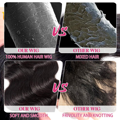 13X6 Body Wave Lace Front Wigs Human Hair Pre Plucked, 180% Density HD Transparent Glueless Lace Frontal Wigs with Baby Hair for Women, 26 Inch