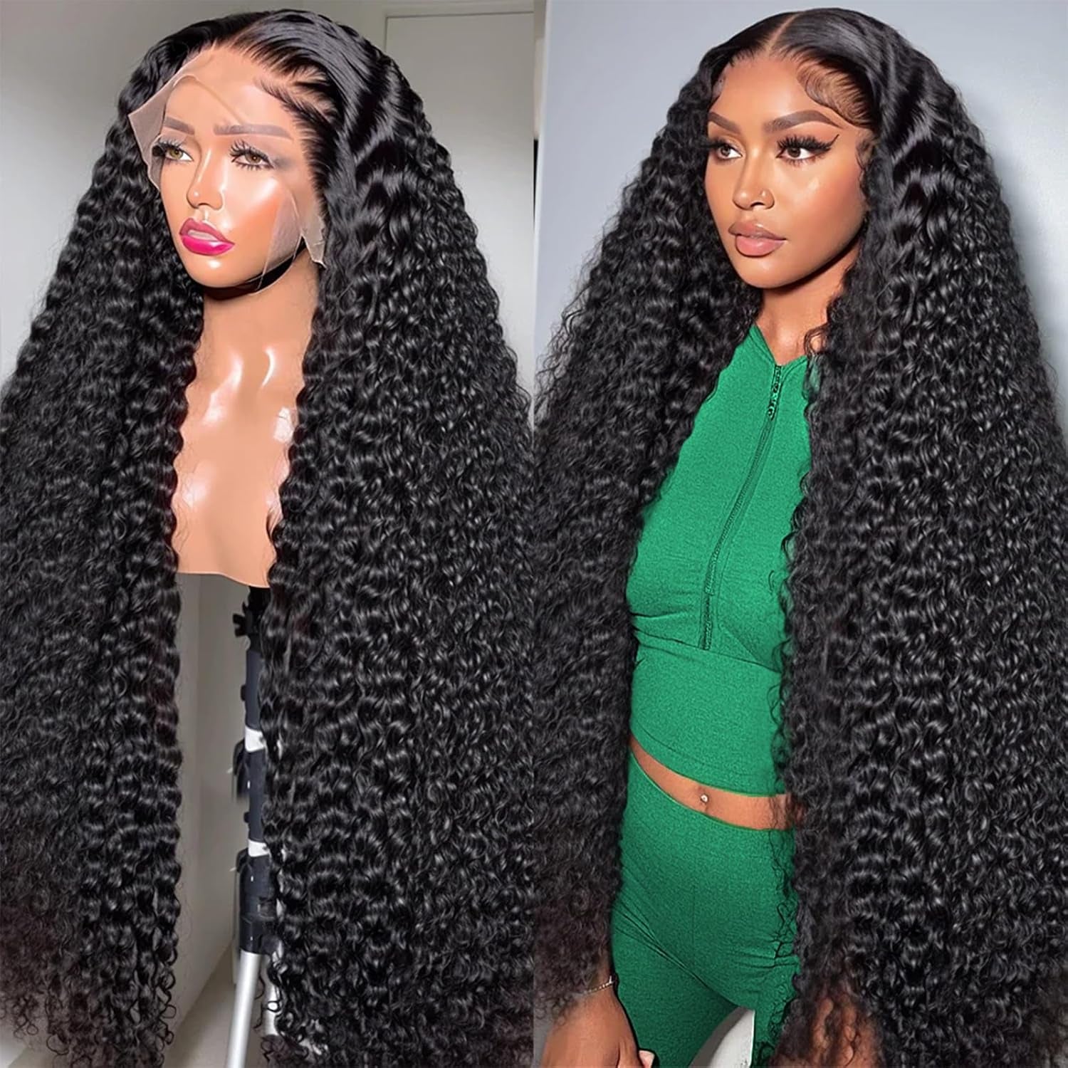 13X4 Deep Wave Lace Front Wigs - Human Hair, 30 Inch, 200 Density, HD Deep Curly Lace Front Wig
