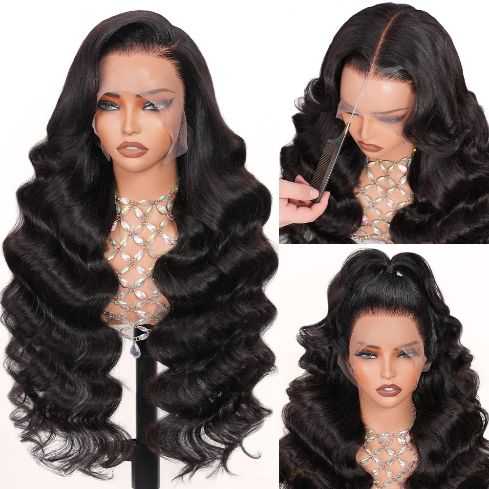 30Inch 13X6 HD Lace Front Wigs Human Hair Pre Plucked Pre Bleached 200 Density Body Wave Human Hair Wigs for Women