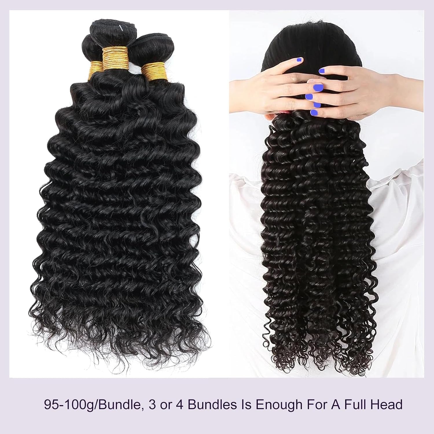 Deep Wave Human Hair Bundles, 20 Inch 13A Curly Single Bundle Human Hair, Wet and Wavy 100% Brazilian Virgin Quick Weave Deep Wave Bundles for Women (Bundles Natural Black)