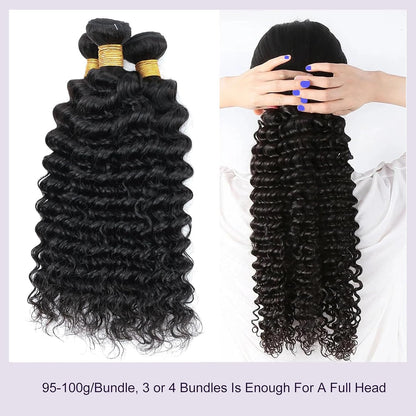 Deep Wave Human Hair Bundles, 20 Inch 13A Curly Single Bundle Human Hair, Wet and Wavy 100% Brazilian Virgin Quick Weave Deep Wave Bundles for Women (Bundles Natural Black)
