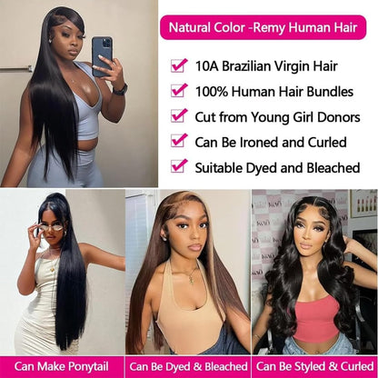 Straight Bundles Human Hair Raw Thick Straight Hair 12A 100% Unprocessed Brazilian Virgin Human Hair Bundles Hair Extension Double Weft Weave Natural Black, Keep Texture Silky Soft 12 14 16 Inch