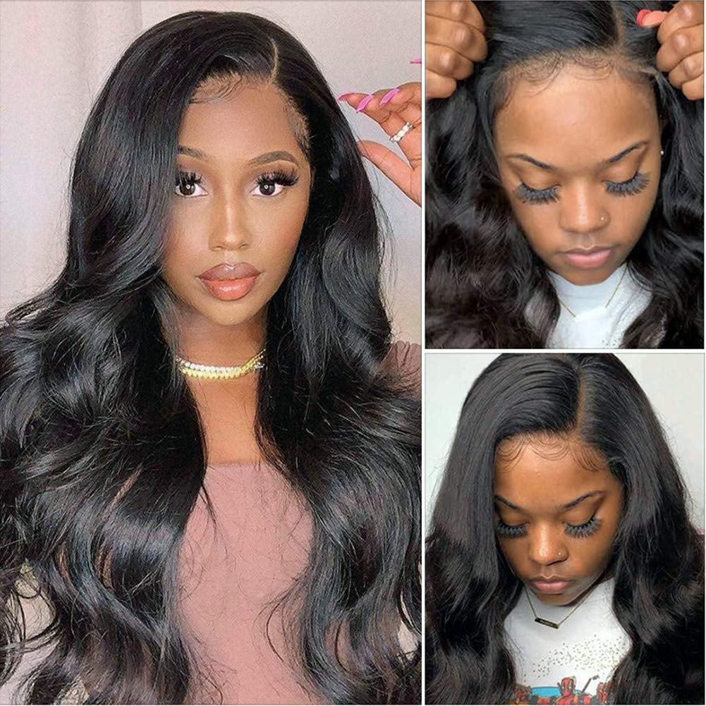 Lace Front Wigs Human Pre Plucked Body Wave 13X4 Lace Frontal Wig with Baby Hair 100% Human Hair Wigs for Black Women 150% Denisty Brazilian Real Hair Natural Color 20 Inch
