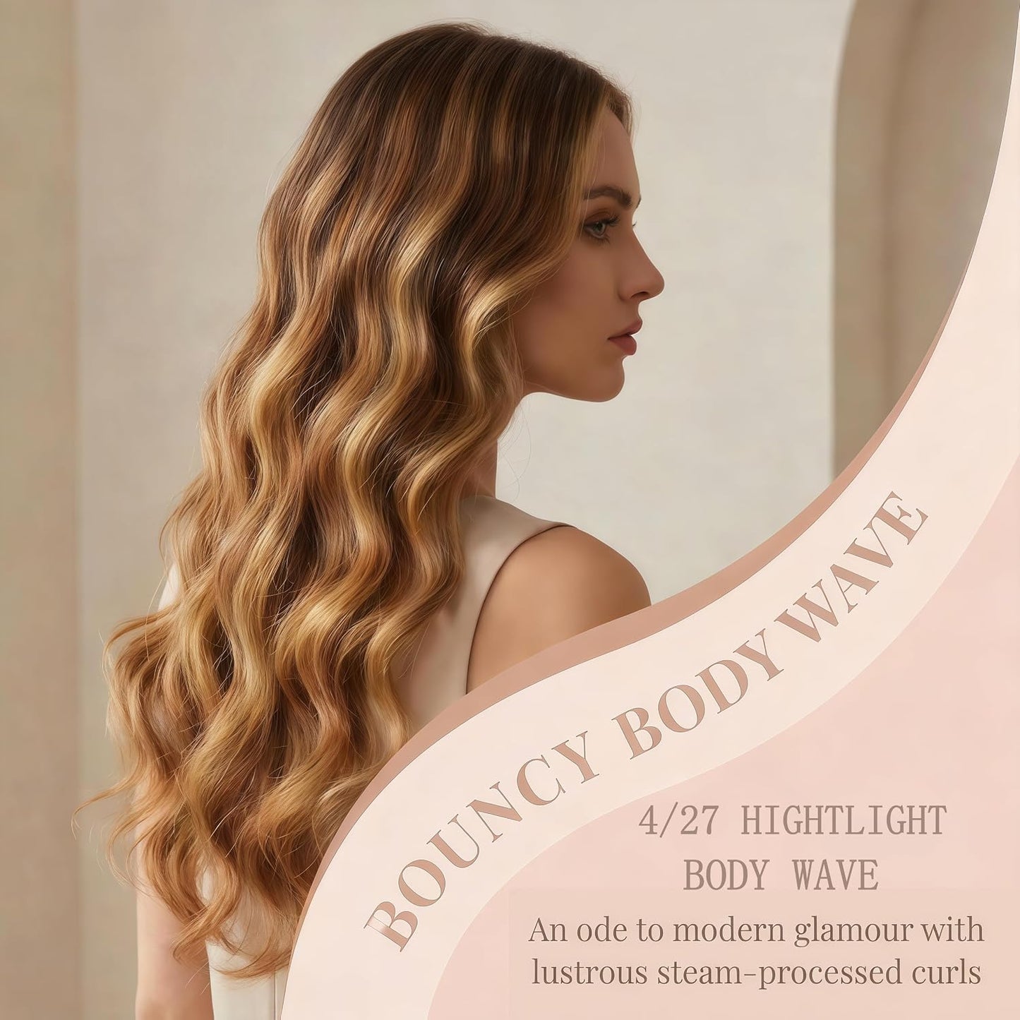 Ombre Highlight Body Wave Bundles Human Hair 22 24 26 Inch 12A 100% Virgin 4/27 Colored Brown and Blonde 3 Bundles Human Hair Double Weft Quick Weave for Women, 300G