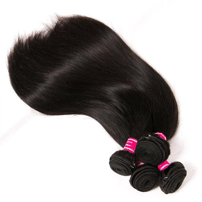 Straight Bundles Human Hair Raw Thick Straight Hair 12A 100% Unprocessed Brazilian Virgin Human Hair Bundles Hair Extension Double Weft Weave Natural Black, Keep Texture Silky Soft 12 14 16 Inch