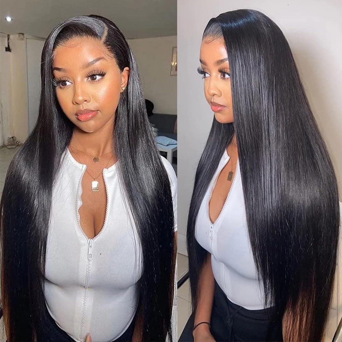 Straight Bundles Human Hair Raw Thick Straight Hair 12A 100% Unprocessed Brazilian Virgin Human Hair Bundles Hair Extension Double Weft Weave Natural Black, Keep Texture Silky Soft 12 14 16 Inch