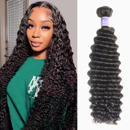 Deep Wave Bundles Human Hair 20”12A Brazilian Virgin Human Hair Single Bundle 100% Unprocessed Deep Wave Bundles Double Weft Deep Curly Weave for Black Women Natural Black Water Wave Bundle