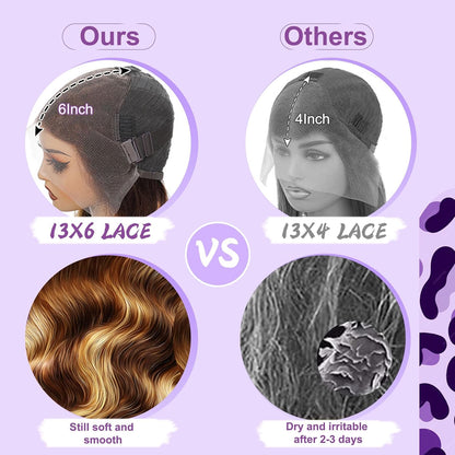Honey Blonde Wig Human Hair Ombre 13X6 HD Lace Front Wigs Human Hair | Pre Plucked 200 Density Body Wave Highlight 12A HD Lace Frontal Wig 13X6 4/27 Colored Real Hair Wigs for Women 30 Inch