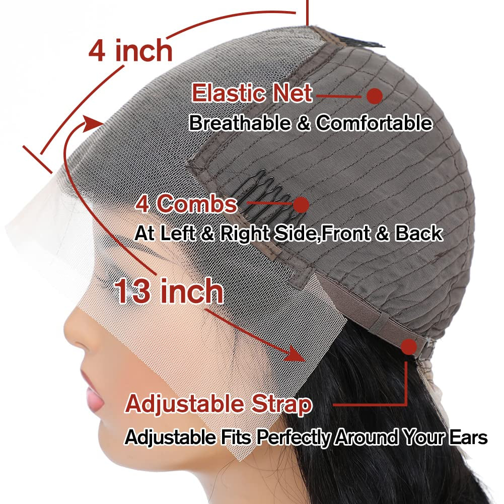 Lace Front Wigs Human Pre Plucked Body Wave 13X4 Lace Frontal Wig with Baby Hair 100% Human Hair Wigs for Black Women 150% Denisty Brazilian Real Hair Natural Color 20 Inch