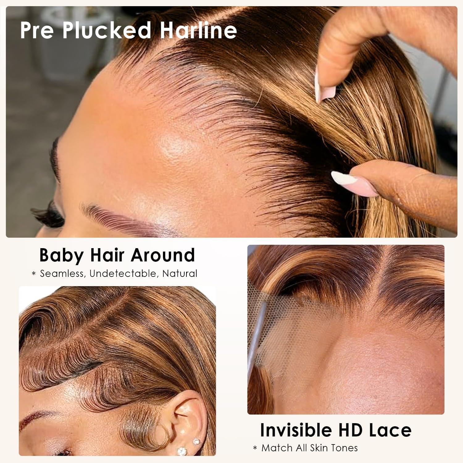 13X4 Honey Blonde Highlight Ombre Body Wave Lace Front Wigs Human Hair 20 Inch 200% Density Pre Plucked Glueless Wig for Women