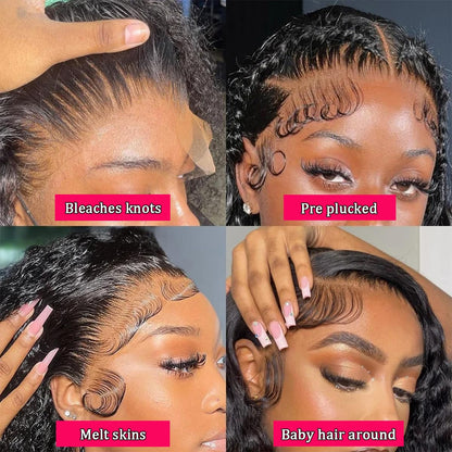 13X4 Deep Wave Lace Front Wigs - Human Hair, 30 Inch, 200 Density, HD Deep Curly Lace Front Wig