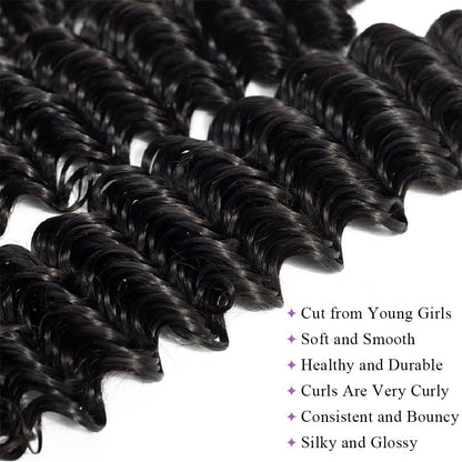 Deep Wave Bundles Human Hair 20”12A Brazilian Virgin Human Hair Single Bundle 100% Unprocessed Deep Wave Bundles Double Weft Deep Curly Weave for Black Women Natural Black Water Wave Bundle