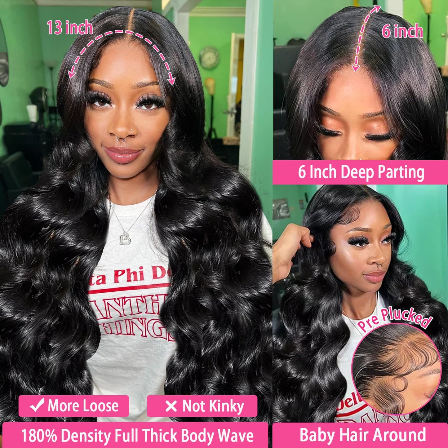 13X6 Body Wave Lace Front Wigs Human Hair Pre Plucked, 180% Density HD Transparent Glueless Lace Frontal Wigs with Baby Hair for Women, 26 Inch