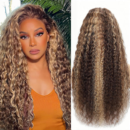 Ombre Highlight Lace Front Wig Human Hair 220 Density 13X6 HD Honey Blonde Deep Wave Lace Frontal Wigs Human Hair Beginner Friendly No Synthetic Blend No Tangle No Shedding Triple Lifespan 3X 24Inch