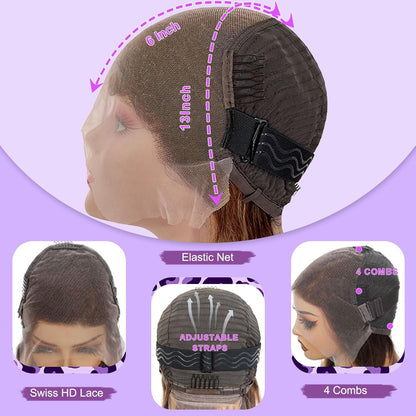 Honey Blonde Wig Human Hair Ombre 13X6 HD Lace Front Wigs Human Hair | Pre Plucked 200 Density Body Wave Highlight 12A HD Lace Frontal Wig 13X6 4/27 Colored Real Hair Wigs for Women 30 Inch