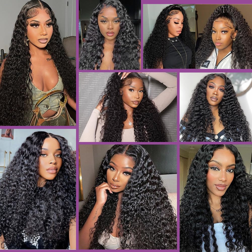30 Inch Deep Wave Lace Front Wigs Human Hair 200% Density 13X6 HD Transparent Deep Curly Lace Front Wigs for Women Pre Plcked Glueless Wigs with Baby Hair