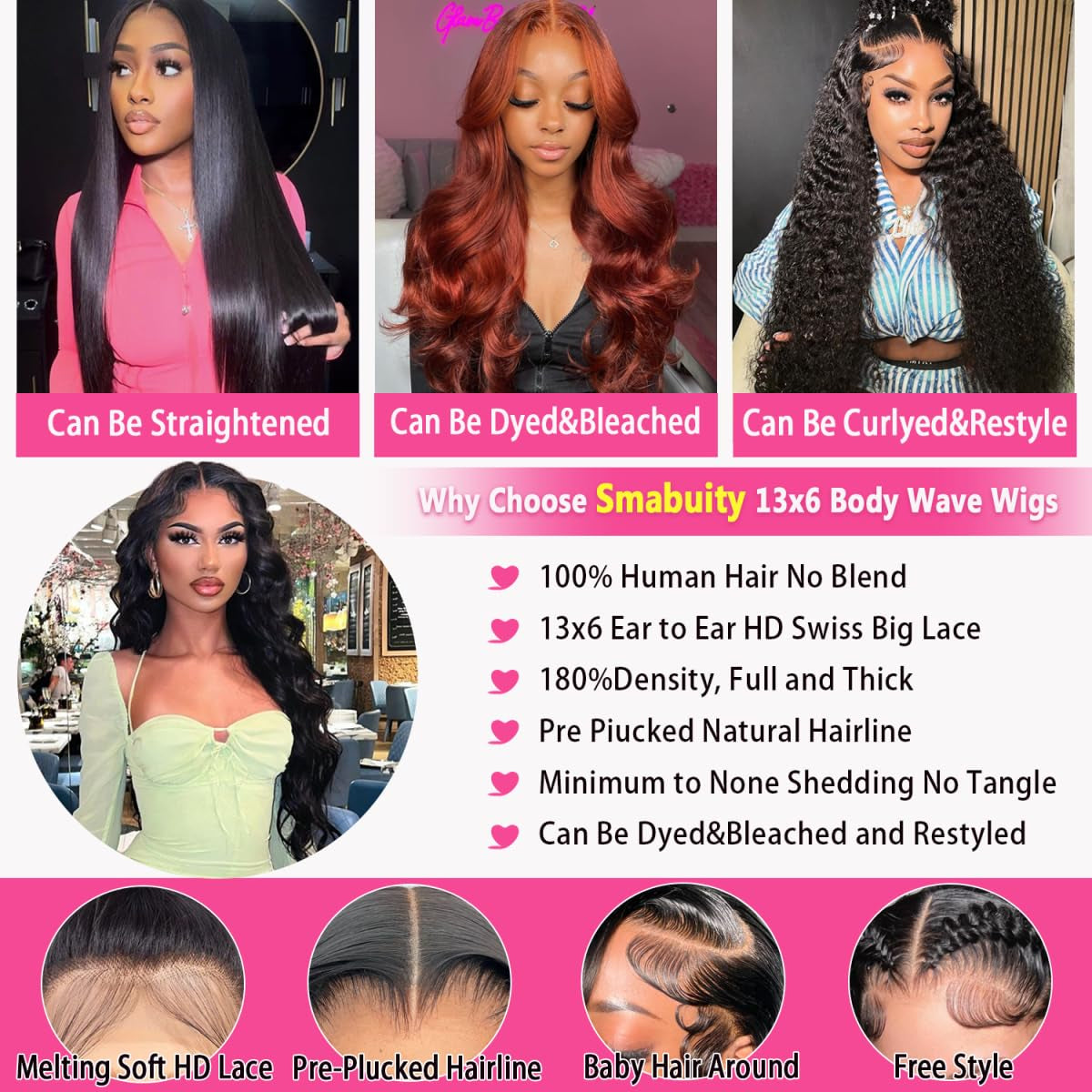 13X6 Body Wave Lace Front Wigs Human Hair Pre Plucked, 180% Density HD Transparent Glueless Lace Frontal Wigs with Baby Hair for Women, 26 Inch