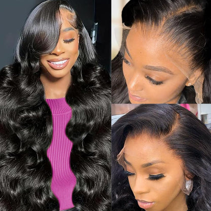 13X6 Body Wave Lace Front Wigs Human Hair Pre Plucked Pre Bleached Small Knots with Baby Hair 200 Density Glueless Human Hair Wigs for Women 28Inch HD Lace Frontal Wig with Soft