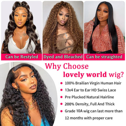 13X4 Deep Wave Lace Front Wigs - Human Hair, 30 Inch, 200 Density, HD Deep Curly Lace Front Wig