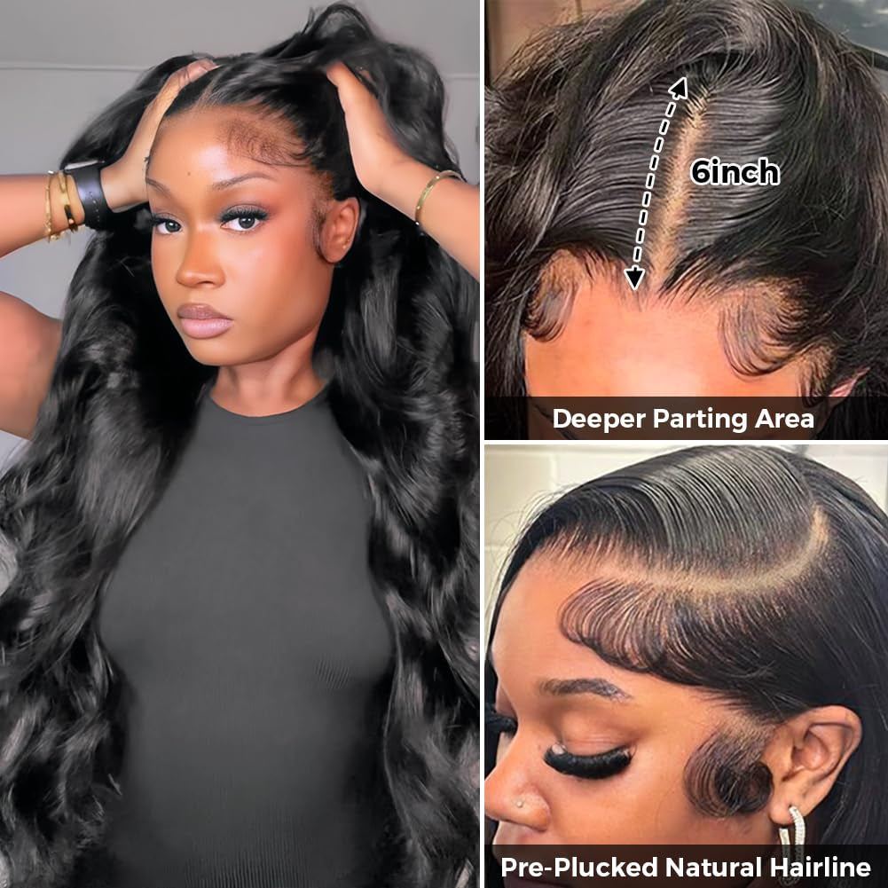 13X6 Body Wave Lace Front Wigs Human Hair Pre Plucked Pre Bleached Small Knots with Baby Hair 200 Density Glueless Human Hair Wigs for Women 28Inch HD Lace Frontal Wig with Soft