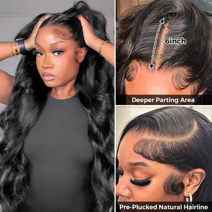 13X6 Body Wave Lace Front Wigs Human Hair Pre Plucked Pre Bleached Small Knots with Baby Hair 200 Density Glueless Human Hair Wigs for Women 28Inch HD Lace Frontal Wig with Soft