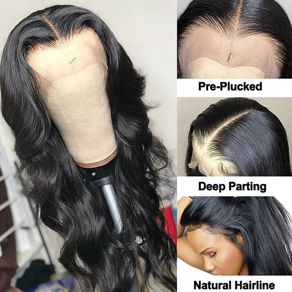 Lace Front Wigs Human Pre Plucked Body Wave 13X4 Lace Frontal Wig with Baby Hair 100% Human Hair Wigs for Black Women 150% Denisty Brazilian Real Hair Natural Color 20 Inch