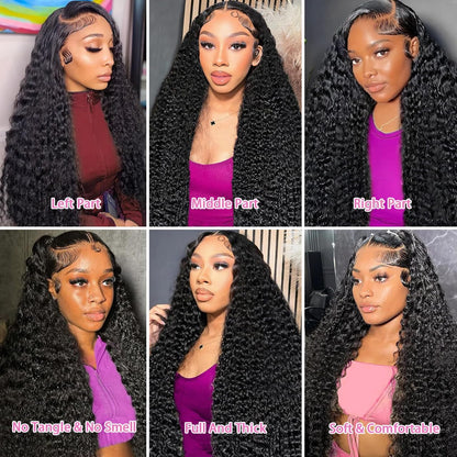 30 Inch Deep Wave Lace Front Wigs Human Hair 200% Density 13X6 HD Transparent Deep Curly Lace Front Wigs for Women Pre Plcked Glueless Wigs with Baby Hair