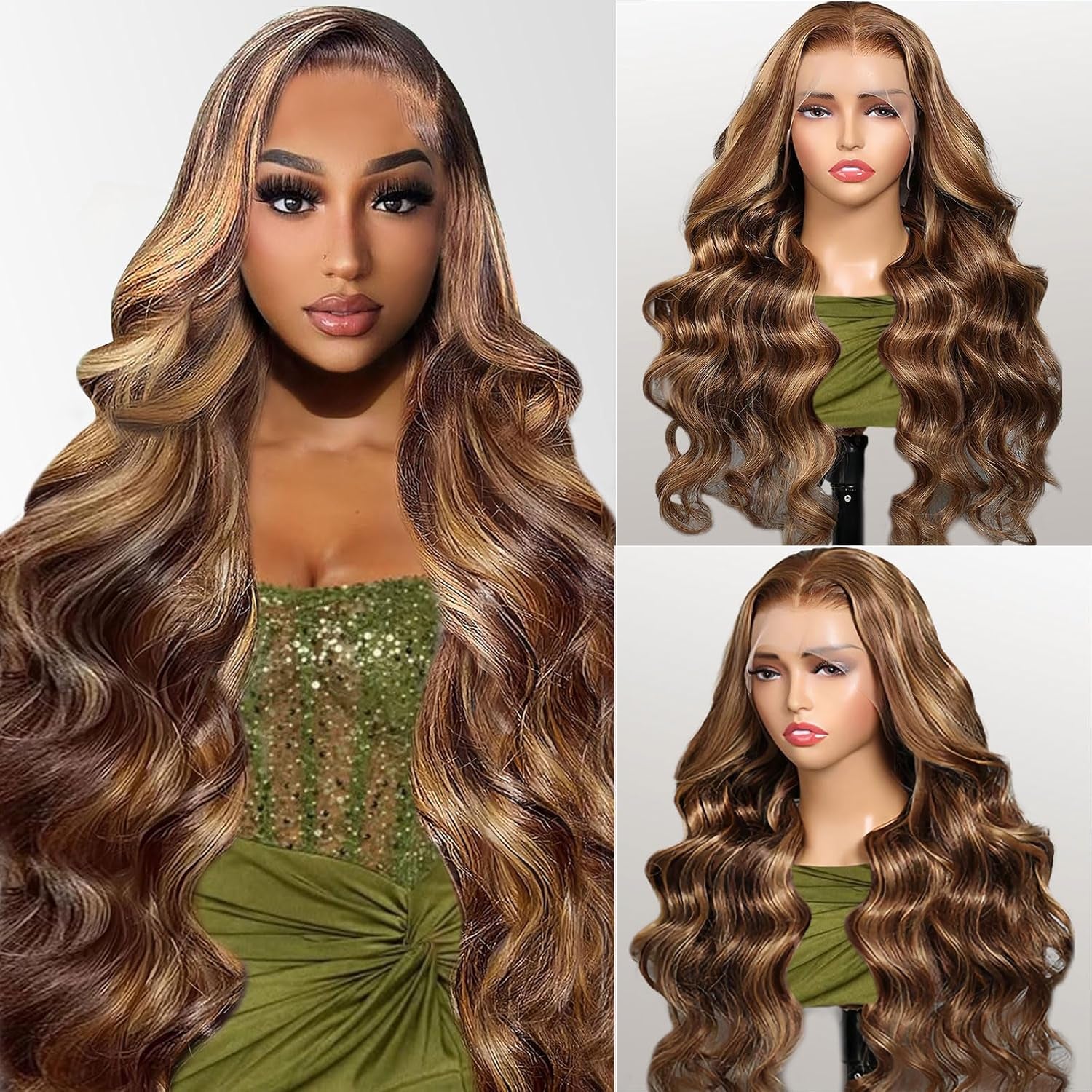 Honey Blonde Wig Human Hair Ombre 13X6 HD Lace Front Wigs Human Hair | Pre Plucked 200 Density Body Wave Highlight 12A HD Lace Frontal Wig 13X6 4/27 Colored Real Hair Wigs for Women 30 Inch