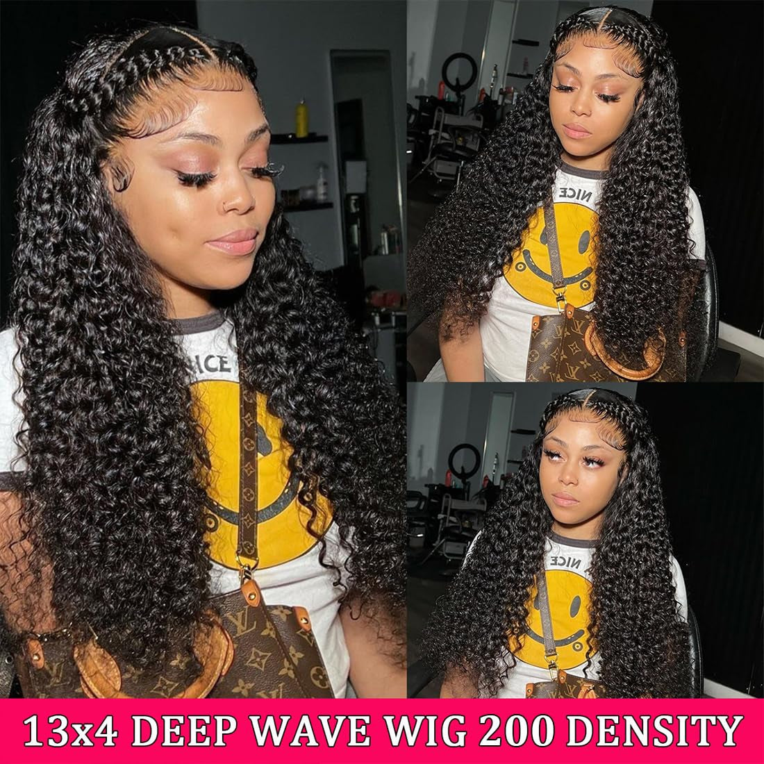 13X4 Deep Wave Lace Front Wigs - Human Hair, 30 Inch, 200 Density, HD Deep Curly Lace Front Wig