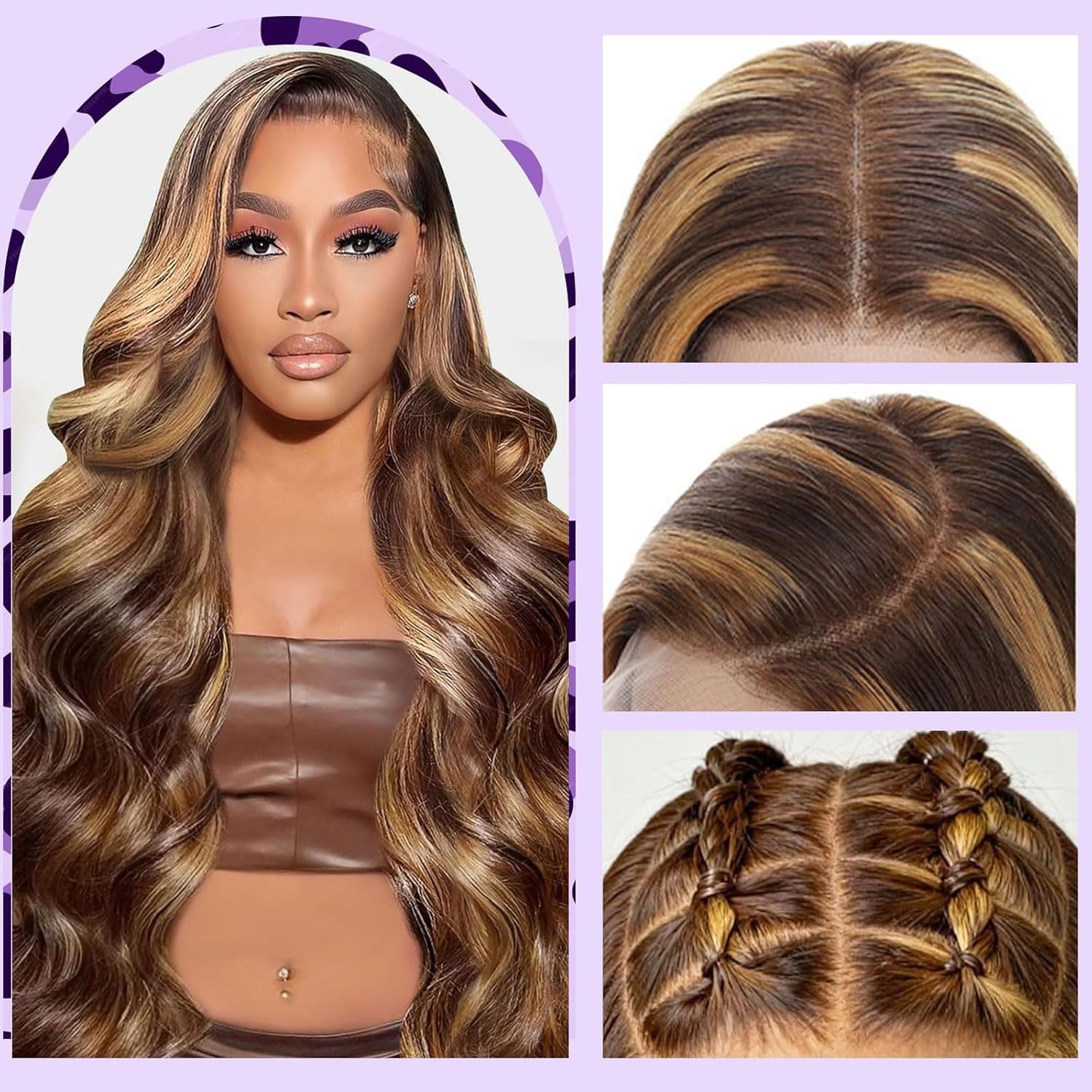 Honey Blonde Wig Human Hair Ombre 13X6 HD Lace Front Wigs Human Hair | Pre Plucked 200 Density Body Wave Highlight 12A HD Lace Frontal Wig 13X6 4/27 Colored Real Hair Wigs for Women 30 Inch