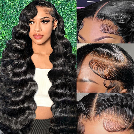 13X6 Body Wave Lace Front Wigs Human Hair Pre Plucked, 180% Density HD Transparent Glueless Lace Frontal Wigs with Baby Hair for Women, 26 Inch