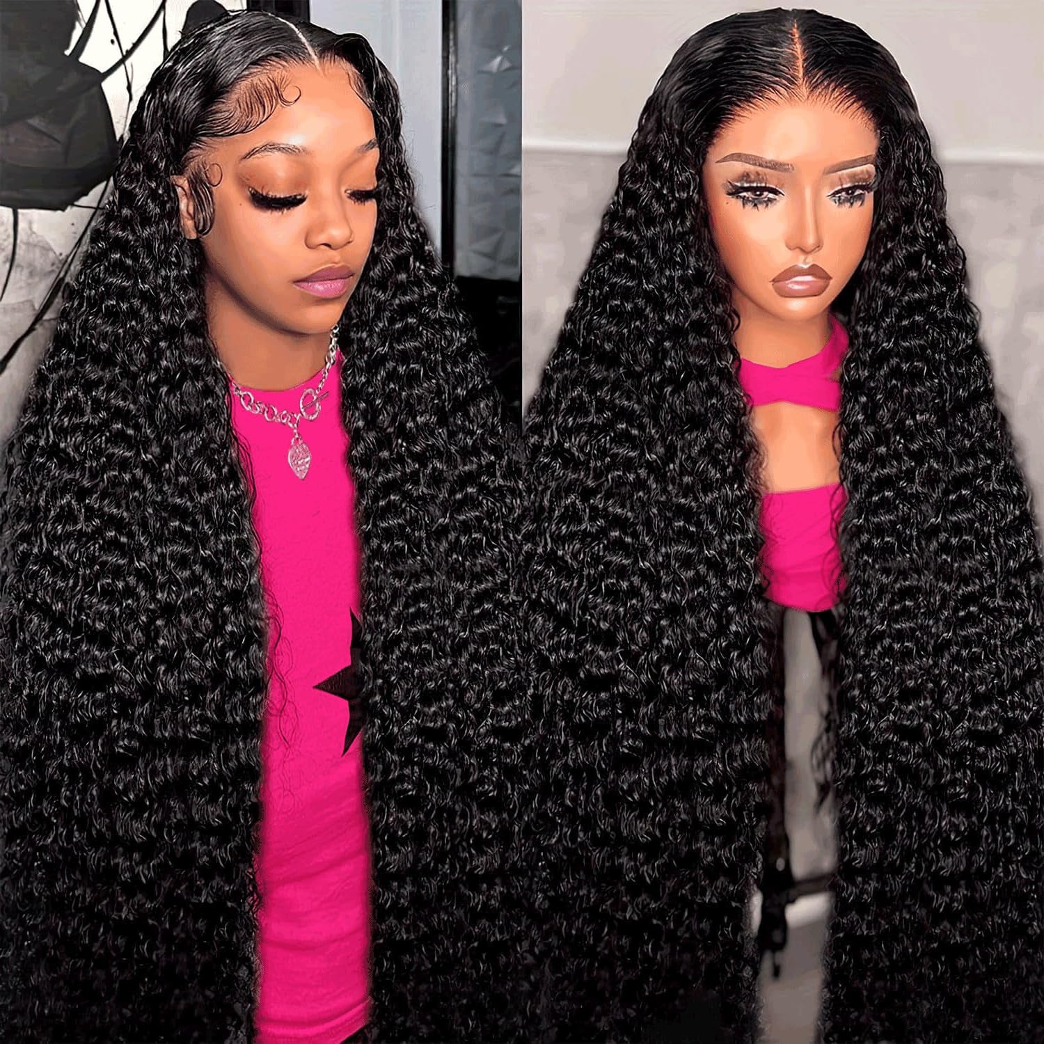 30 Inch Deep Wave Lace Front Wigs Human Hair 200% Density 13X6 HD Transparent Deep Curly Lace Front Wigs for Women Pre Plcked Glueless Wigs with Baby Hair