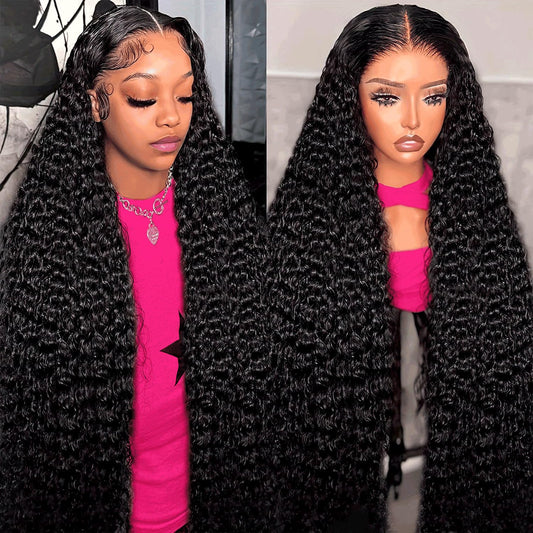 30 Inch Deep Wave Lace Front Wigs Human Hair 200% Density 13X6 HD Transparent Deep Curly Lace Front Wigs for Women Pre Plcked Glueless Wigs with Baby Hair