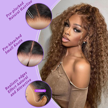 Ombre Highlight Lace Front Wig Human Hair 220 Density 13X6 HD Honey Blonde Deep Wave Lace Frontal Wigs Human Hair Beginner Friendly No Synthetic Blend No Tangle No Shedding Triple Lifespan 3X 24Inch