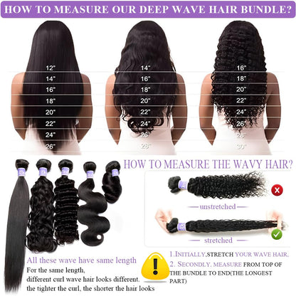 Deep Wave Bundles Human Hair 20”12A Brazilian Virgin Human Hair Single Bundle 100% Unprocessed Deep Wave Bundles Double Weft Deep Curly Weave for Black Women Natural Black Water Wave Bundle