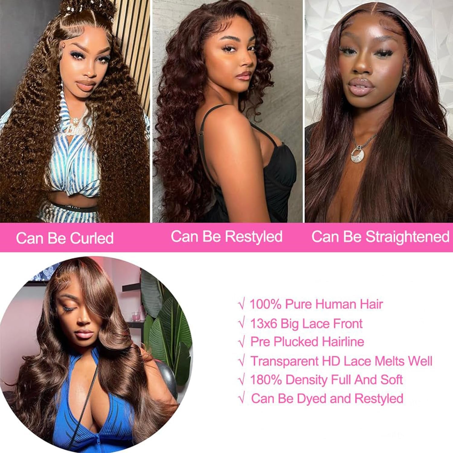 Chocolate Brown Body Wave Wig 26 Inch Brazilian Hair 13X6 Body Wave Lace Front Wig Pre Plucked Glueless Brown Human Hair Wigs for Women with Baby Hair
