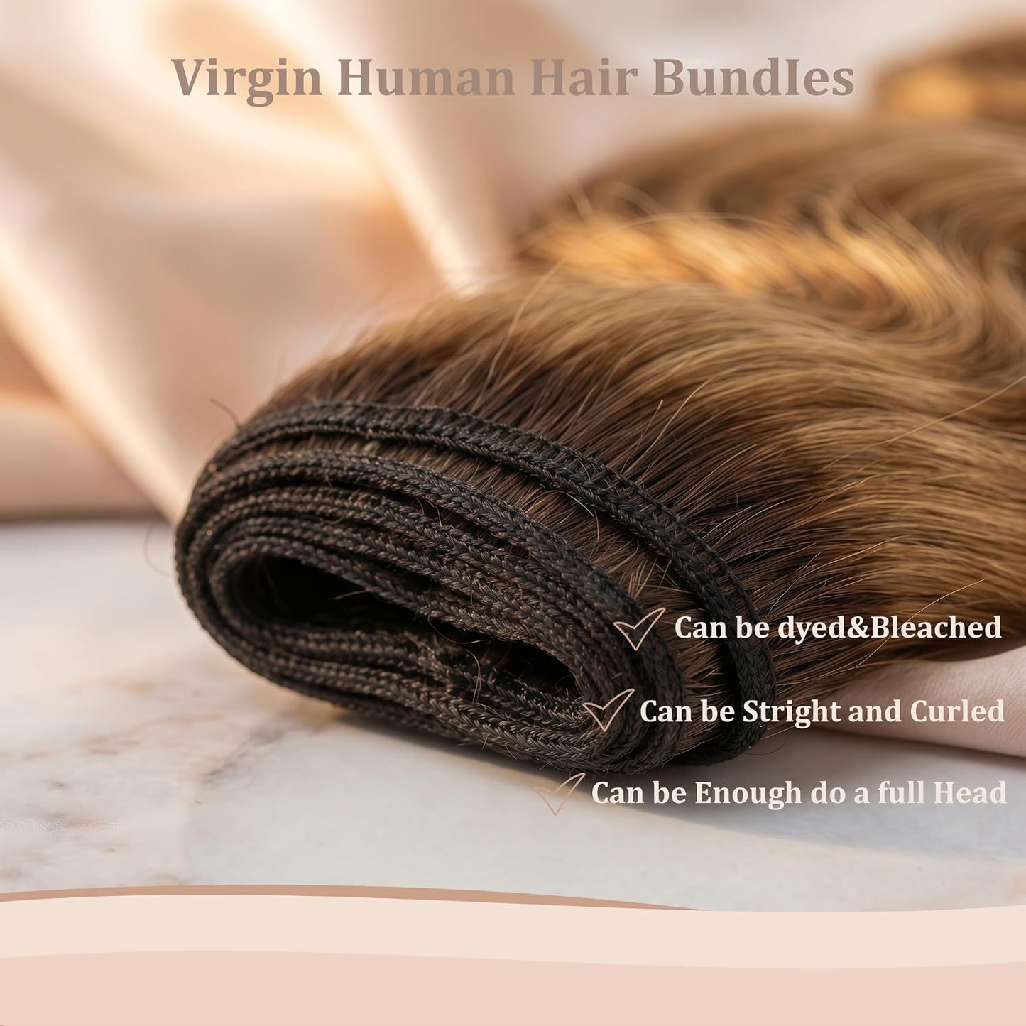 Ombre Highlight Body Wave Bundles Human Hair 22 24 26 Inch 12A 100% Virgin 4/27 Colored Brown and Blonde 3 Bundles Human Hair Double Weft Quick Weave for Women, 300G
