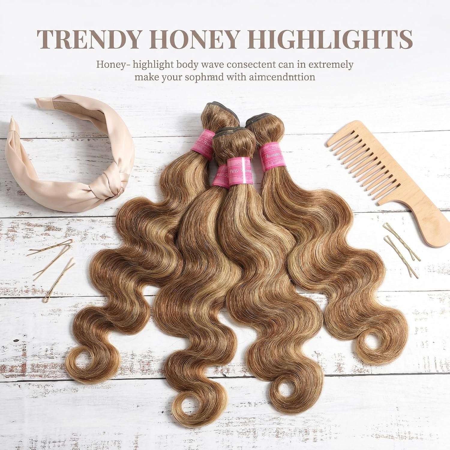 Ombre Highlight Body Wave Bundles Human Hair 22 24 26 Inch 12A 100% Virgin 4/27 Colored Brown and Blonde 3 Bundles Human Hair Double Weft Quick Weave for Women, 300G