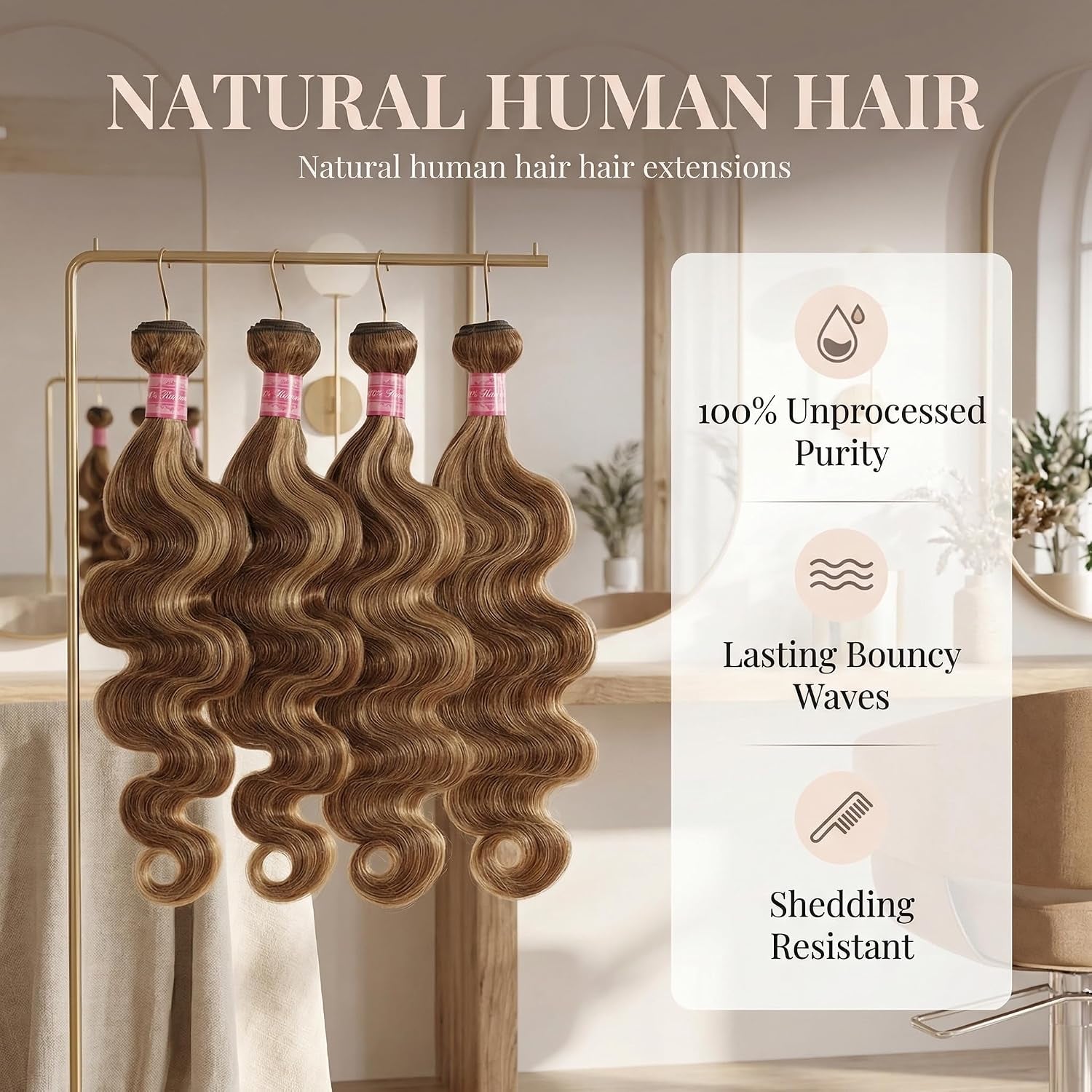 Ombre Highlight Body Wave Bundles Human Hair 22 24 26 Inch 12A 100% Virgin 4/27 Colored Brown and Blonde 3 Bundles Human Hair Double Weft Quick Weave for Women, 300G