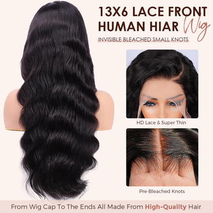 30Inch 13X6 HD Lace Front Wigs Human Hair Pre Plucked Pre Bleached 200 Density Body Wave Human Hair Wigs for Women