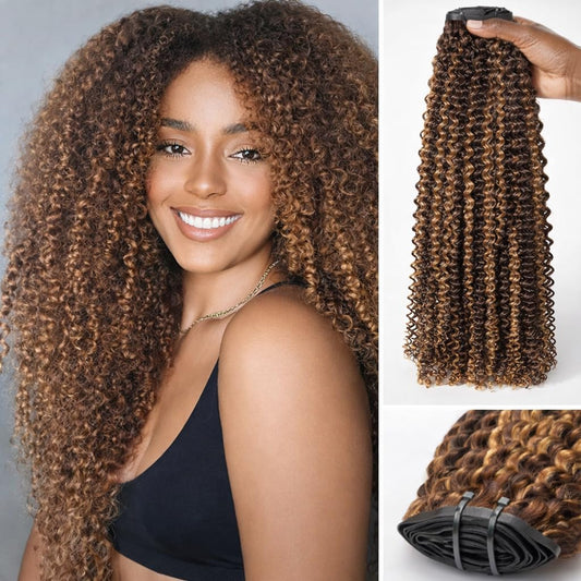 LUVME Clip in Hair Extensions Real Human Hair, Remy Human Hair Extensions Clip Ins for Women, #2/27 Extensions, 18Inch 135G 9Pcs Kinky Curly Hair