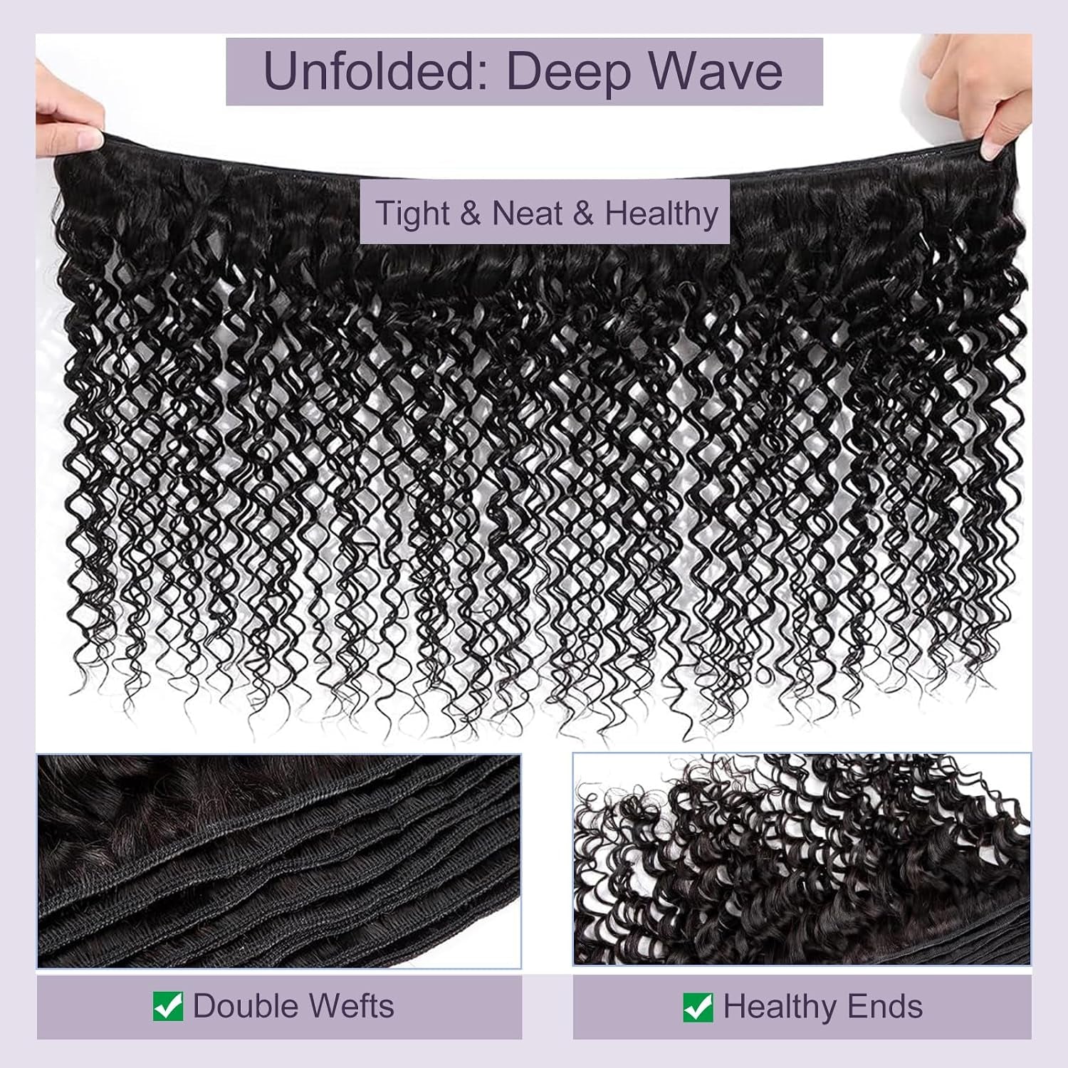 Deep Wave Human Hair Bundles, 20 Inch 13A Curly Single Bundle Human Hair, Wet and Wavy 100% Brazilian Virgin Quick Weave Deep Wave Bundles for Women (Bundles Natural Black)
