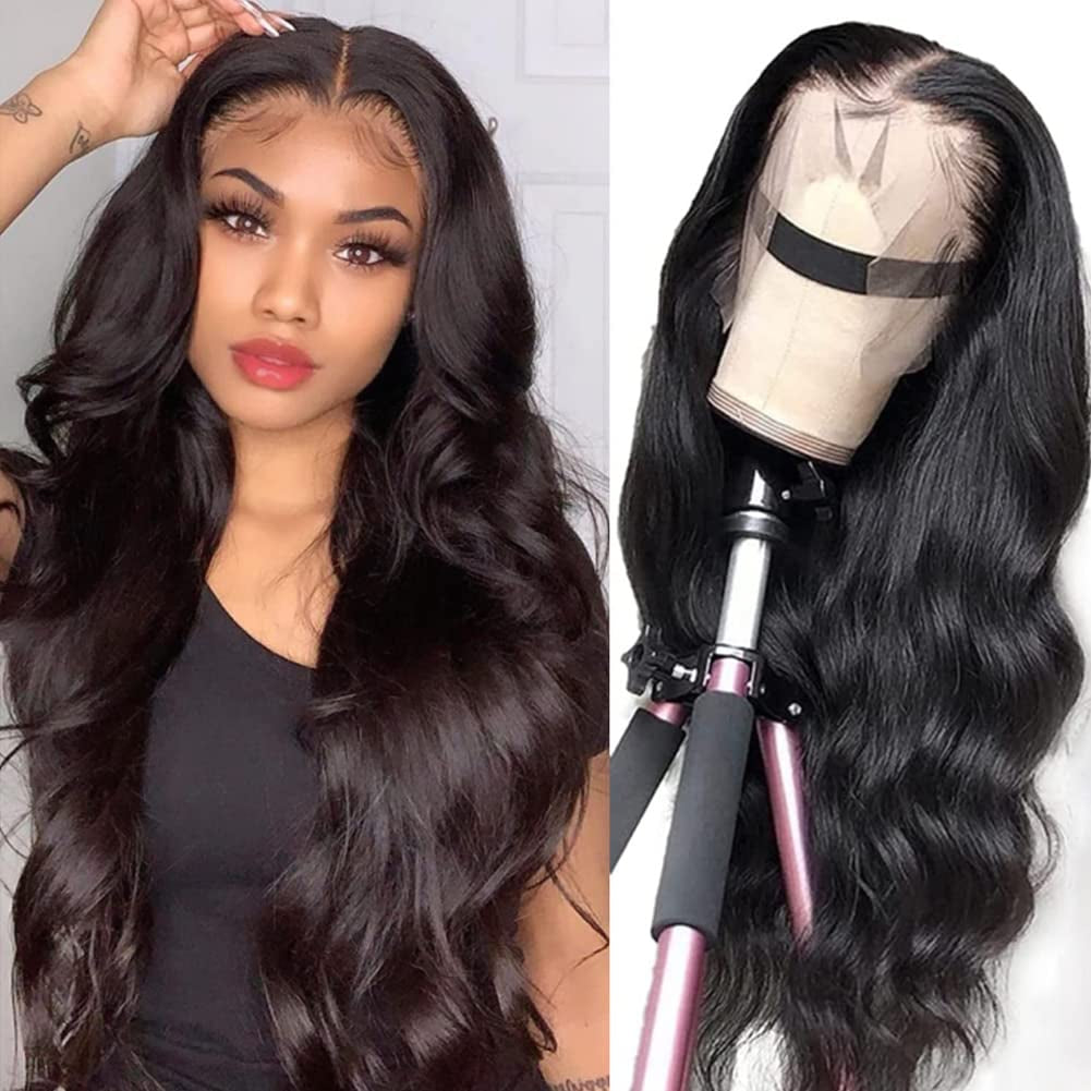 Lace Front Wigs Human Pre Plucked Body Wave 13X4 Lace Frontal Wig with Baby Hair 100% Human Hair Wigs for Black Women 150% Denisty Brazilian Real Hair Natural Color 20 Inch