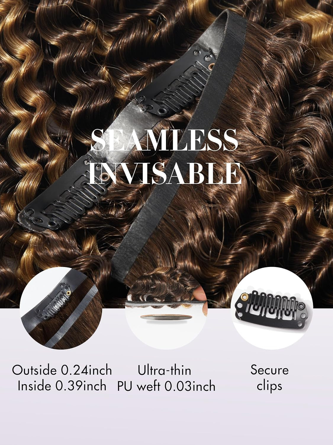 LUVME Clip in Hair Extensions Real Human Hair, Remy Human Hair Extensions Clip Ins for Women, #2/27 Extensions, 18Inch 135G 9Pcs Kinky Curly Hair